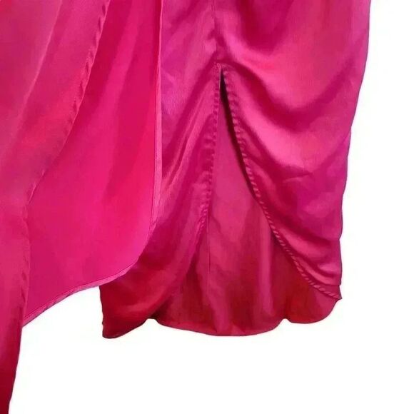 Elle Zeitoune Women's Pink Punch Poly Gathered Waist Midi Patrice Draped Satin L - Picture 2 of 16